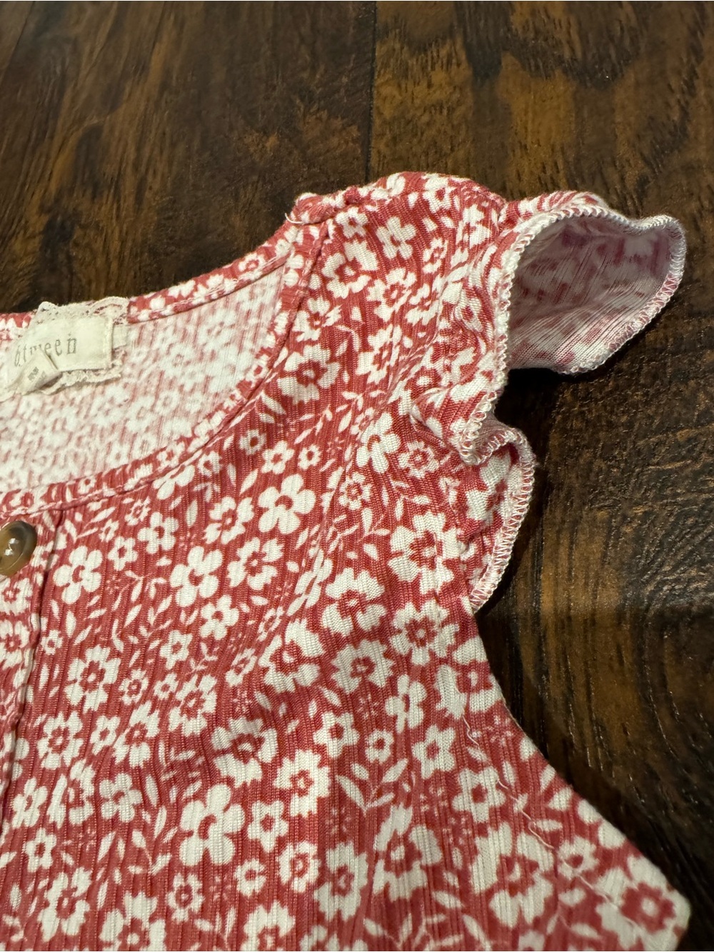 Btween Girls Size 5 Red Floral Button Front Tiered Dress - Picture 4 of 6